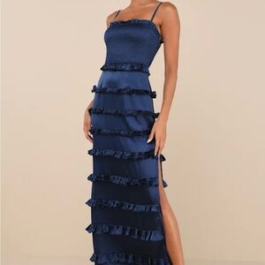 Lulu's Midnight Blue Ruffle Maxi Dress